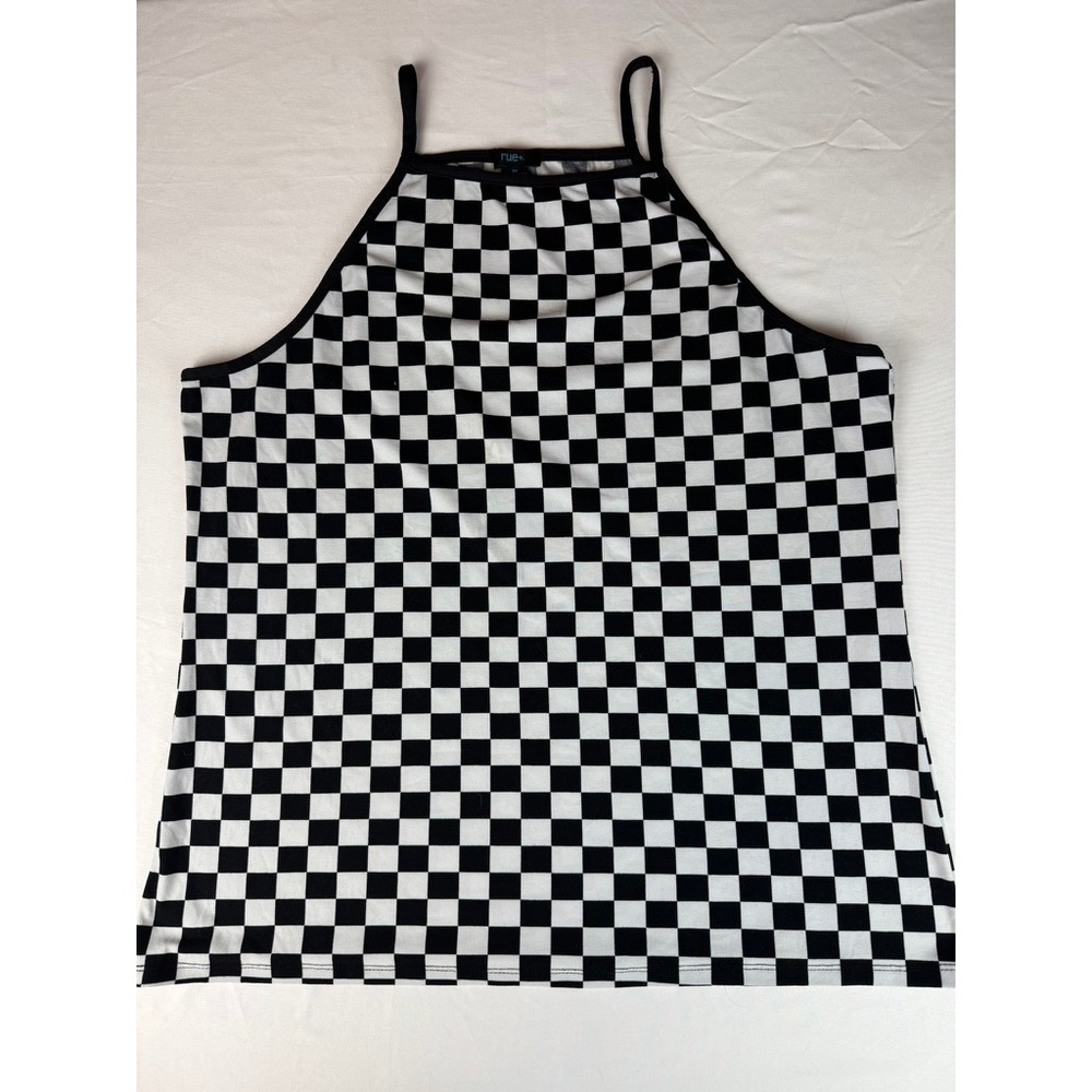 Rue+ Tank Top Womens 3X Black White Excellent Checkered Halter High Neck Plus